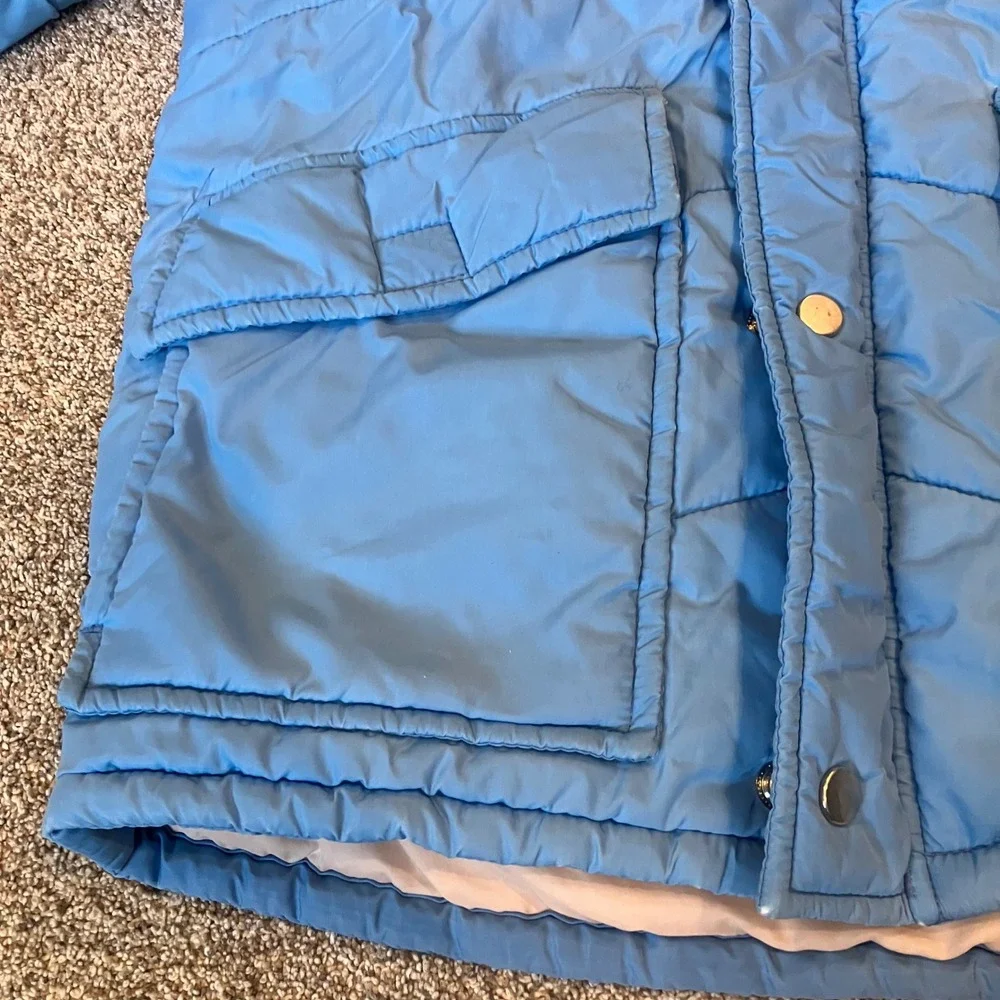 Vintage Custom Outerwear Kids Puffer Jacket Blue Quilted Hood Parka Size 8 Flaws